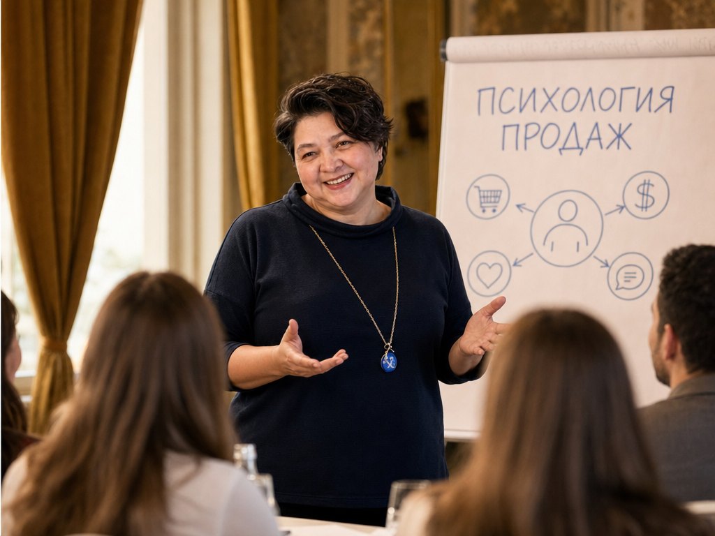 Рима Берзегова ведёт корпоративный тренинг по психологии продаж